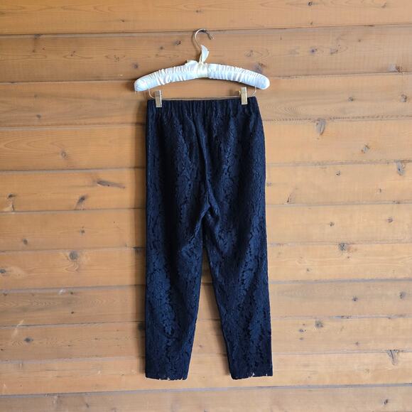 J. Crew Factory Black Lace Pull On Trouser Pant Ankle Length 00 Stretchy Waist - Picture 3 of 4